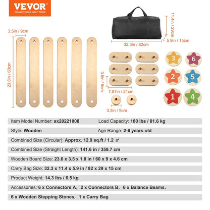 VEVOR Kids Balance Beam Stepping Stones Gymnastics Children Balance Board 6 PCS - View 6