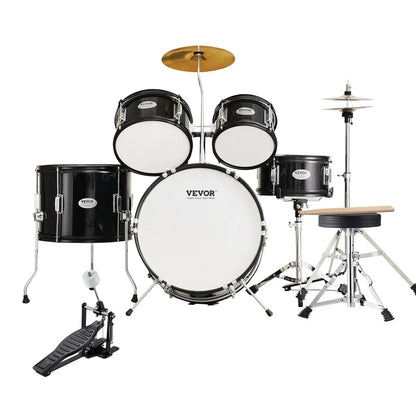 VEVOR Kids Drum Set, 5-Piece, 16 in Beginner Full Drum Set with Bass Toms Snare Floor Drum Adjustable Throne Cymbal Hi-Hat Pedal and Two Pairs of Drumsticks, Starter Drum Kit for Child Kids, Black - View 10