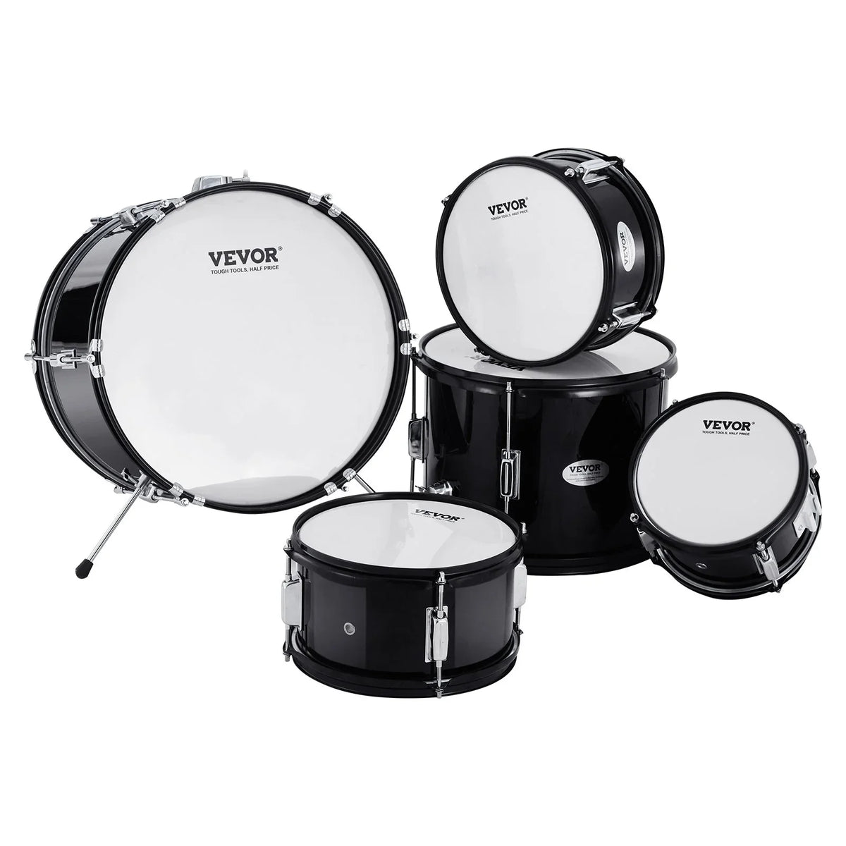 VEVOR Kids Drum Set, 5-Piece, 16 in Beginner Full Drum Set with Bass Toms Snare Floor Drum Adjustable Throne Cymbal Hi-Hat Pedal and Two Pairs of Drumsticks, Starter Drum Kit for Child Kids, Black - View 8