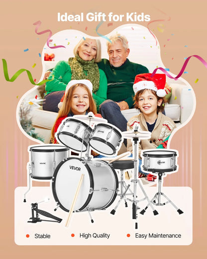 VEVOR Kids Drum Set, 5-Piece 16 in Junior Drum Sets, Beginner Drums Set with Adjustable Throne, Cymbal & Two Pairs of Drumsticks, Musical Learning Drums Instrument Kit, for Children Ages 6-13(Silver) - View 6