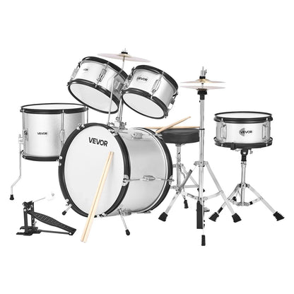 VEVOR Kids Drum Set, 5-Piece 16 in Junior Drum Sets, Beginner Drums Set with Adjustable Throne, Cymbal & Two Pairs of Drumsticks, Musical Learning Drums Instrument Kit, for Children Ages 6-13(Silver) - View 8