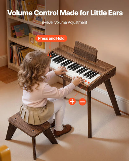 VEVOR Kids Piano Keyboard, 37 Key Wooden Digital Piano for Kids, Mini Music Educational Instrument Toy Set with Realistic Sound, Dual Power, Adjustable Volume for Toddlers, Boys Girls Learning,Walnut - View 3