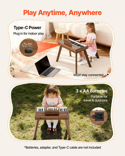 VEVOR Kids Piano Keyboard, 37 Key Wooden Digital Piano for Kids, Mini Music Educational Instrument Toy Set with Realistic Sound, Dual Power, Adjustable Volume for Toddlers, Boys Girls Learning,Walnut - View 4