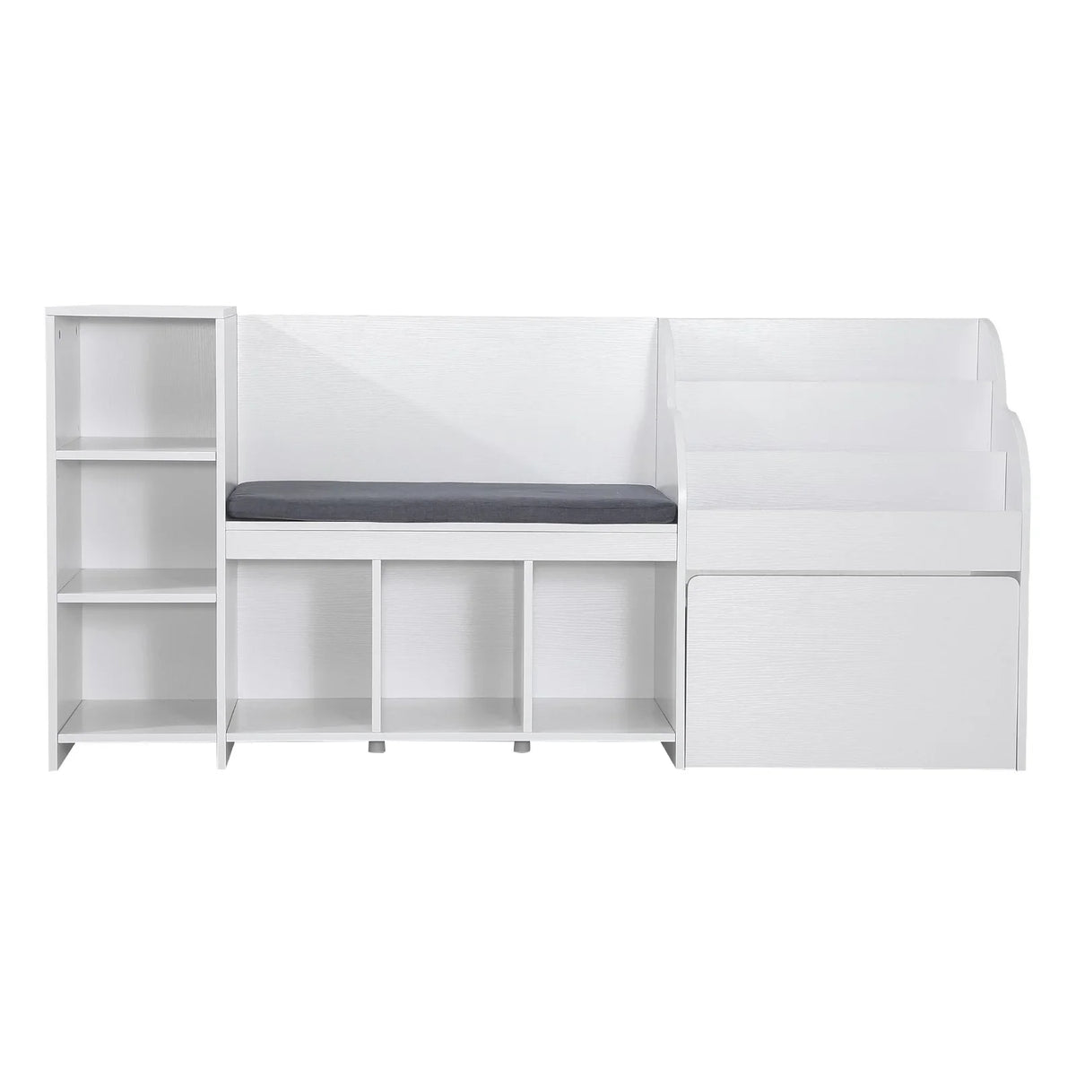 VEVOR Kids Reading Nook, Wooden Storage Bench with Backrest, Kids Bookshelf & Toy Organizer, Large Toy Box Chest for Playroom, Living Room or Entryway, Easy Assembly, 66.9 x 15.8 x 31.5 in, White - View 10