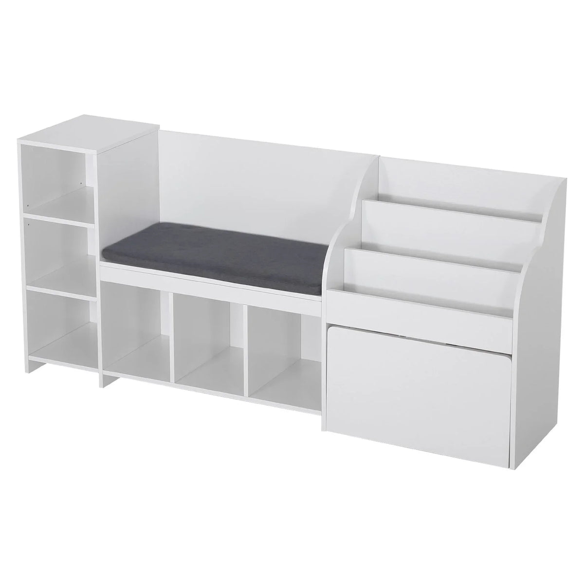 VEVOR Kids Reading Nook, Wooden Storage Bench with Backrest, Kids Bookshelf & Toy Organizer, Large Toy Box Chest for Playroom, Living Room or Entryway, Easy Assembly, 66.9 x 15.8 x 31.5 in, White - View 8