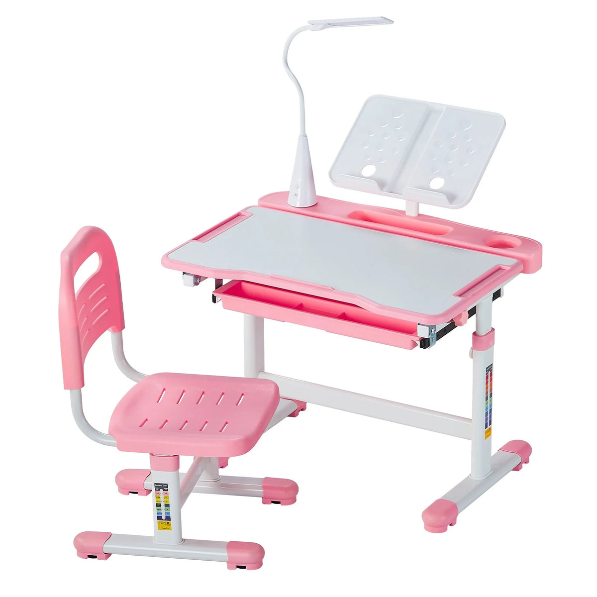 VEVOR Kids Study Chair and Desk Set, Study Desk and Chair for Kids with Table Lamp, Adjustable Height & 0-40° Tilted Desktop Kids Desk and Chair, Children Study Table for Bedroom & Study Room, Pink - View 10