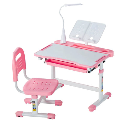 VEVOR Kids Study Chair and Desk Set, Study Desk and Chair for Kids with Table Lamp, Adjustable Height & 0-40° Tilted Desktop Kids Desk and Chair, Children Study Table for Bedroom & Study Room, Pink - View 10