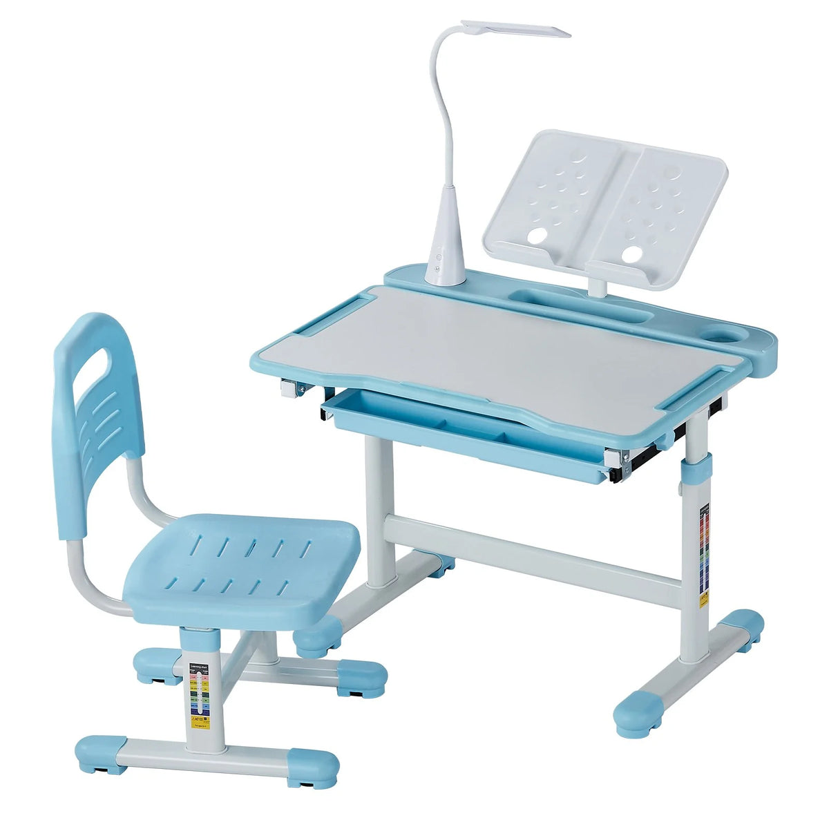 VEVOR Kids Study Chair and Desk Set, Study Desk and Chair for Kids with Table Lamp, Adjustable Height & 0-40° Tilted Desktop Kids Desk and Chair, Children Study Table for Bedroom & Study Room, Blue - View 10