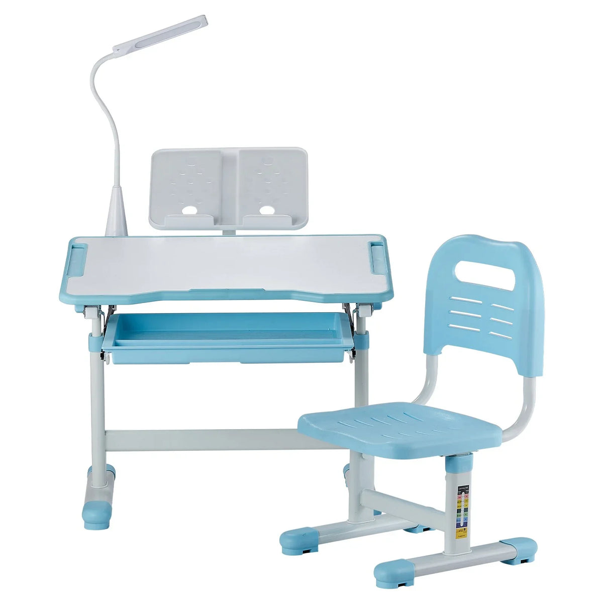 VEVOR Kids Study Chair and Desk Set, Study Desk and Chair for Kids with Table Lamp, Adjustable Height & 0-40° Tilted Desktop Kids Desk and Chair, Children Study Table for Bedroom & Study Room, Blue - View 8