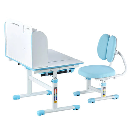 VEVOR Kids Study Chair and Desk Set, Study Desk and Chair for Kids with Bookshelf & Storage Drawer, Adjustable Height & 0-40° Tilted Desktop Desk and Chair, Study Table for Bedroom & Study Room, Blue - View 9