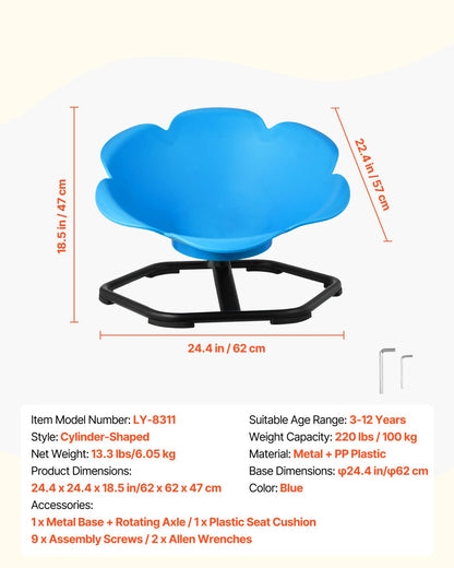 VEVOR Kids Swivel Chair, 220 lbs Capacity, Cylinder Shape Sensory Spinning Chair, Autistic Kids Sensory Toy Seat with Non-Slip Metal Base, Toddler Sit & Spin Seat for Coordination Balance Focus, Blue - View 6