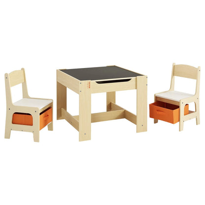 VEVOR Kids Table and 2 Chairs Set, Toddler Table and Chair Set with Storage Space under the Table, Cloth Storage Box under the Chairs, Wooden Desk for Art, Craft, Reading, Learning, Drawing, Burlywood - View 8