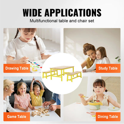 VEVOR Kids Table and Bench Set, Toddler Table and Chair Set of 3, Wood Activity Table for Art, Craft, Reading, Learning - View 6