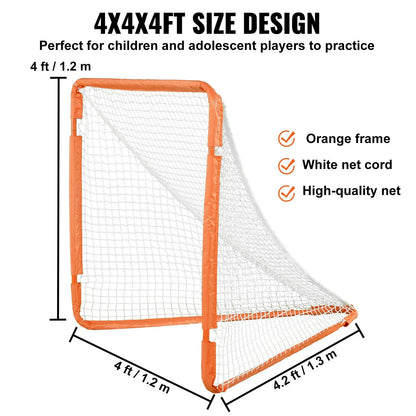 VEVOR Lacrosse Goal, 4' x 4' Small Kids Lacrosse Net, Folding Portable Lacrosse Goal with Carry Bag, Iron Frame Backyard Training Equipment, Quick & Easy Setup, Perfect for Youth Training, Orange - View 4