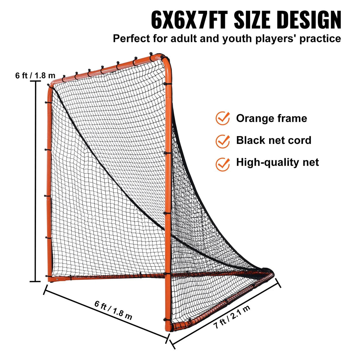 VEVOR Lacrosse Goal, 6' x 6' Lacrosse Net, Folding Portable Backyard Lacrosse Training Equipment, Steel Frame Training Net, Quick & Easy Setup Lacrosse Goal, Perfect for Youth Adult Training, Orange - View 5