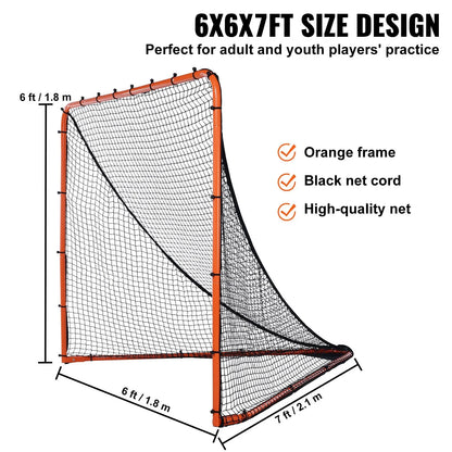 VEVOR Lacrosse Goal, 6' x 6' Lacrosse Net, Folding Portable Backyard Lacrosse Training Equipment, Steel Frame Training Net, Quick & Easy Setup Lacrosse Goal, Perfect for Youth Adult Training, Orange - View 5