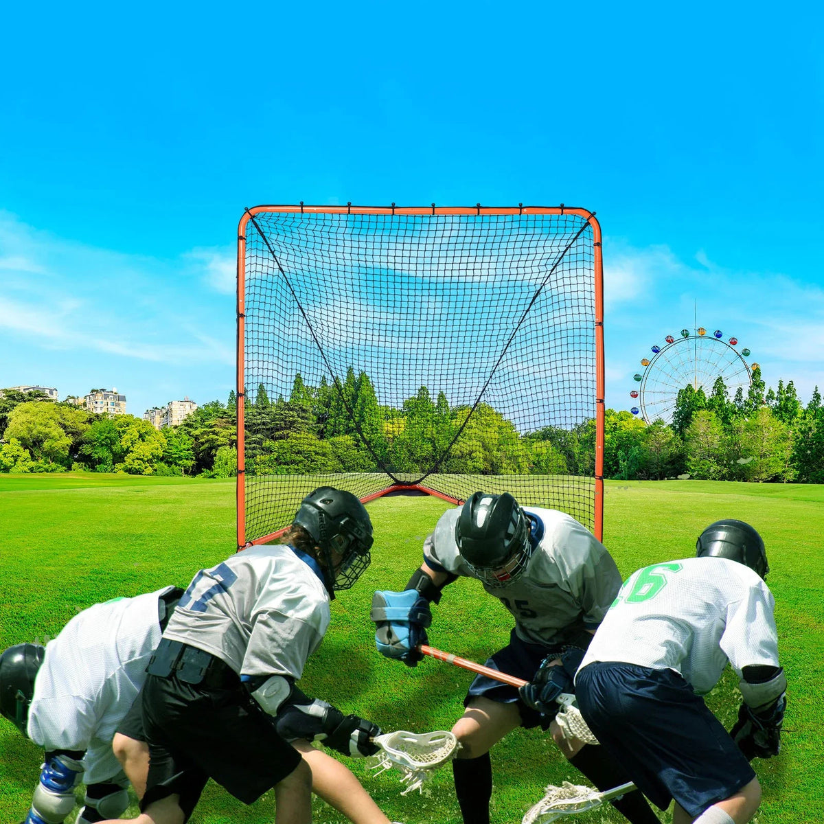 VEVOR Lacrosse Goal, 6' x 6' Lacrosse Net, Folding Portable Backyard Lacrosse Training Equipment, Steel Frame Training Net, Quick & Easy Setup Lacrosse Goal, Perfect for Youth Adult Training, Orange - View 8