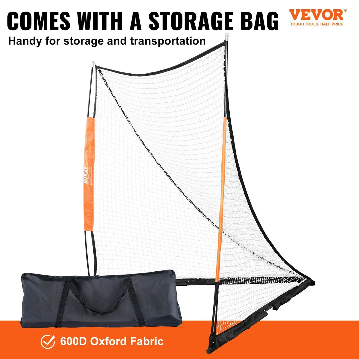 VEVOR Lacrosse Goal, 6' x 6' Lacrosse Net, Portable Lacrosse Goal with Carry Bag, Fiberglass Rod Backyard Lacrosse Training Equipment, Easy Setup Collegiate Goal, Perfect for Youth Adult Training - View 2