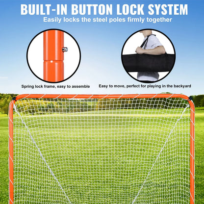 VEVOR Lacrosse Goal, 6' x 6' Lacrosse Net, Steel Frame Backyard Lacrosse Training Equipment, Portable Lacrosse Goal with Carry Bag, Quick & Easy Setup, Perfect for Youth Adult Training, Orange - View 2
