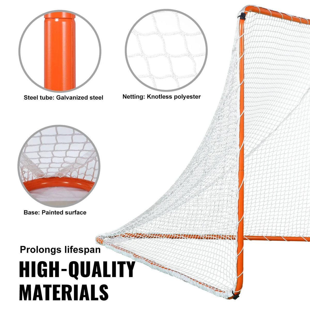 VEVOR Lacrosse Goal, 6' x 6' Lacrosse Net, Steel Frame Backyard Lacrosse Training Equipment, Portable Lacrosse Goal with Carry Bag, Quick & Easy Setup, Perfect for Youth Adult Training, Orange - View 3