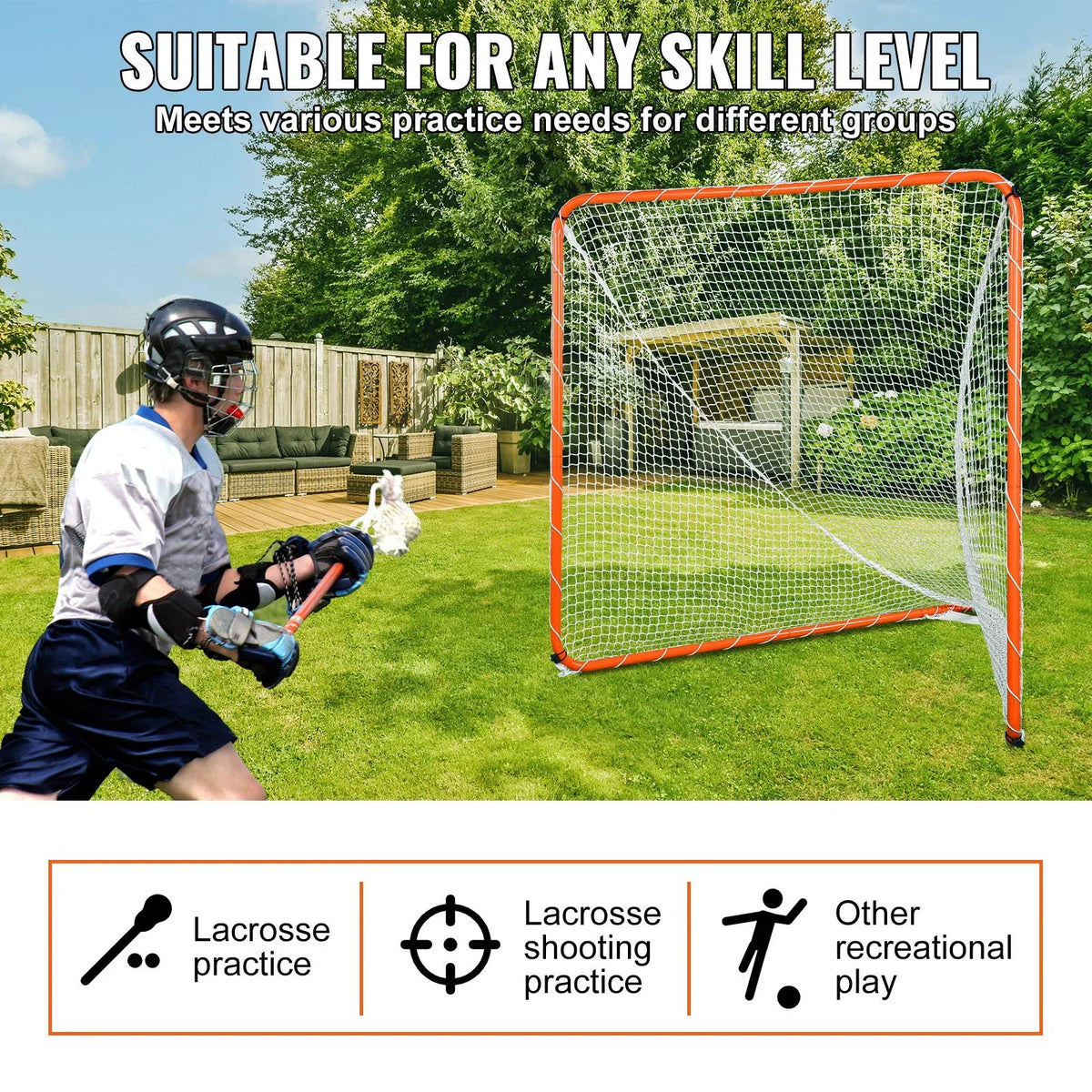 VEVOR Lacrosse Goal, 6' x 6' Lacrosse Net, Steel Frame Backyard Lacrosse Training Equipment, Portable Lacrosse Goal with Carry Bag, Quick & Easy Setup, Perfect for Youth Adult Training, Orange - View 5