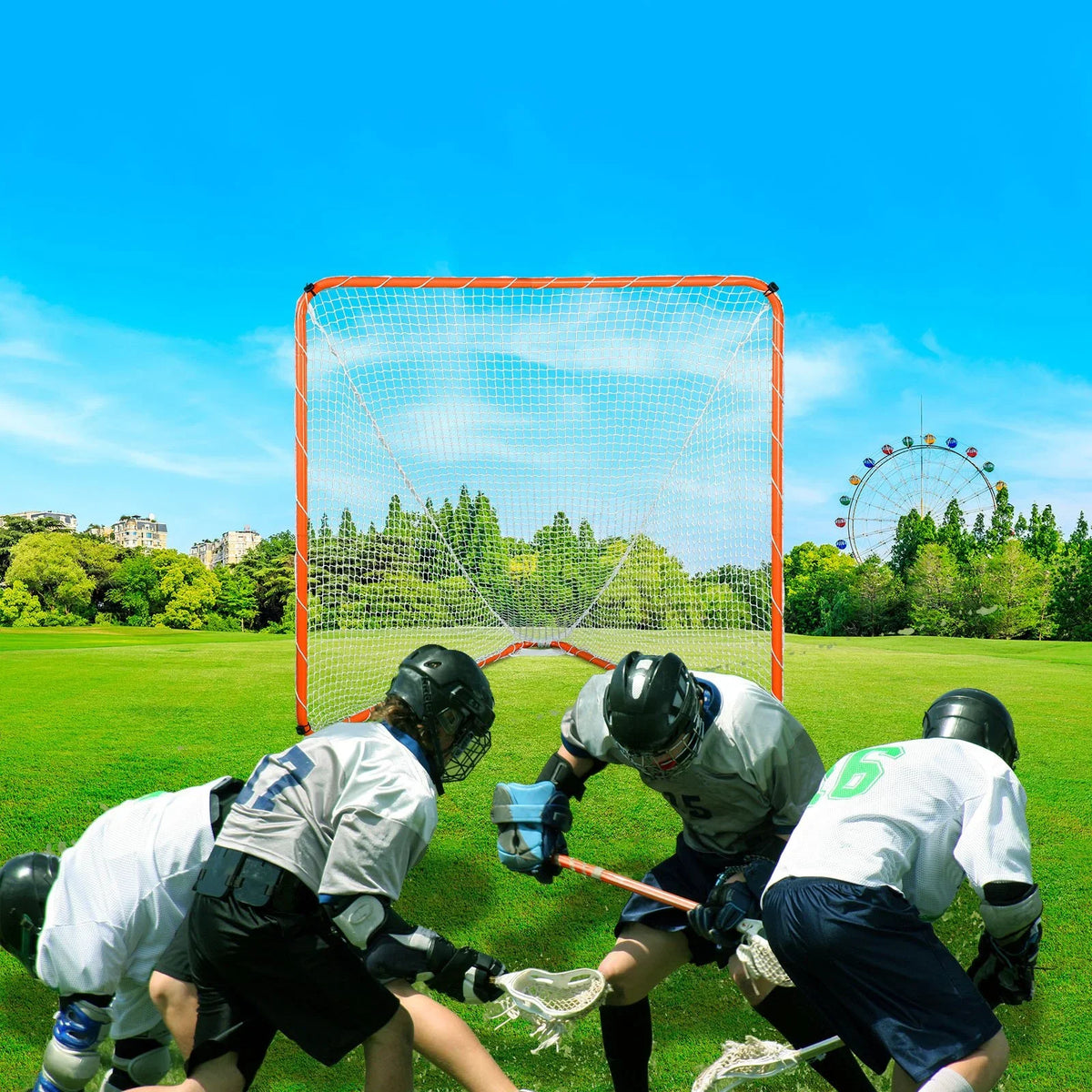 VEVOR Lacrosse Goal, 6' x 6' Lacrosse Net, Steel Frame Backyard Lacrosse Training Equipment, Portable Lacrosse Goal with Carry Bag, Quick & Easy Setup, Perfect for Youth Adult Training, Orange - View 7