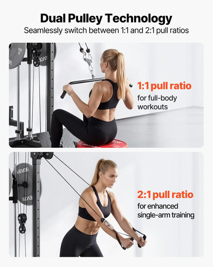 VEVOR LAT Pull Down Machine, 3-in-1 Row Cable Machine, Cable Machines Home Gym with 18-Level Height Adjustment, Wall-Mount Design, Load 500 lbs Lat Tower for Full-Body Workouts, Single-Arm Training