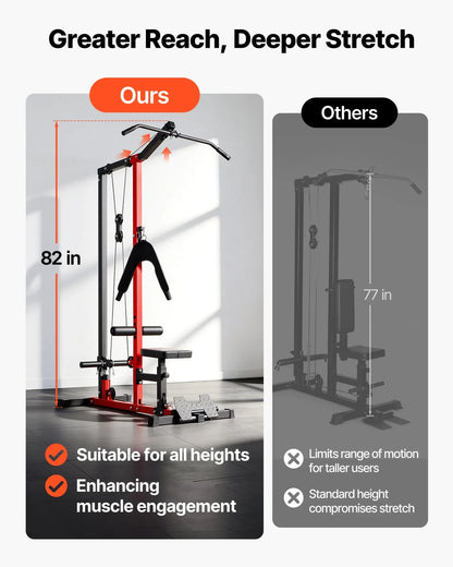 VEVOR LAT Pull Down Machine, 3-in-1 Row Cable Machine, Cable Machines Home Gym with 3-Level Adjustable Seat, 4-Level Adjustable Foam Roller, Load 400 lbs Lat Tower for Back, Chest, Tricep, Black - View 2