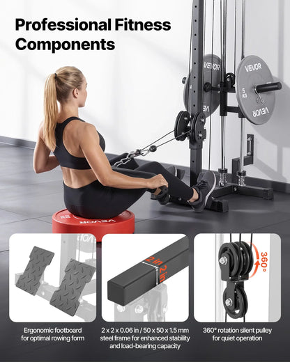 VEVOR LAT Pull Down Machine, 3-in-1 Row Cable Machine, Cable Machines Home Gym with 18-Level Height Adjustment, Wall-Mount Design, Load 500 lbs Lat Tower for Full-Body Workouts, Single-Arm Training - View 3
