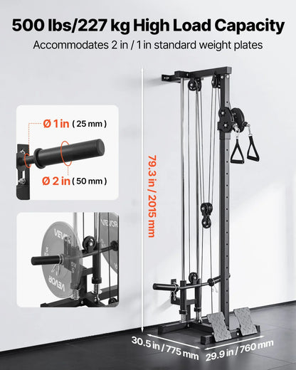 VEVOR LAT Pull Down Machine, 3-in-1 Row Cable Machine, Cable Machines Home Gym with 18-Level Height Adjustment, Wall-Mount Design, Load 500 lbs Lat Tower for Full-Body Workouts, Single-Arm Training - View 4