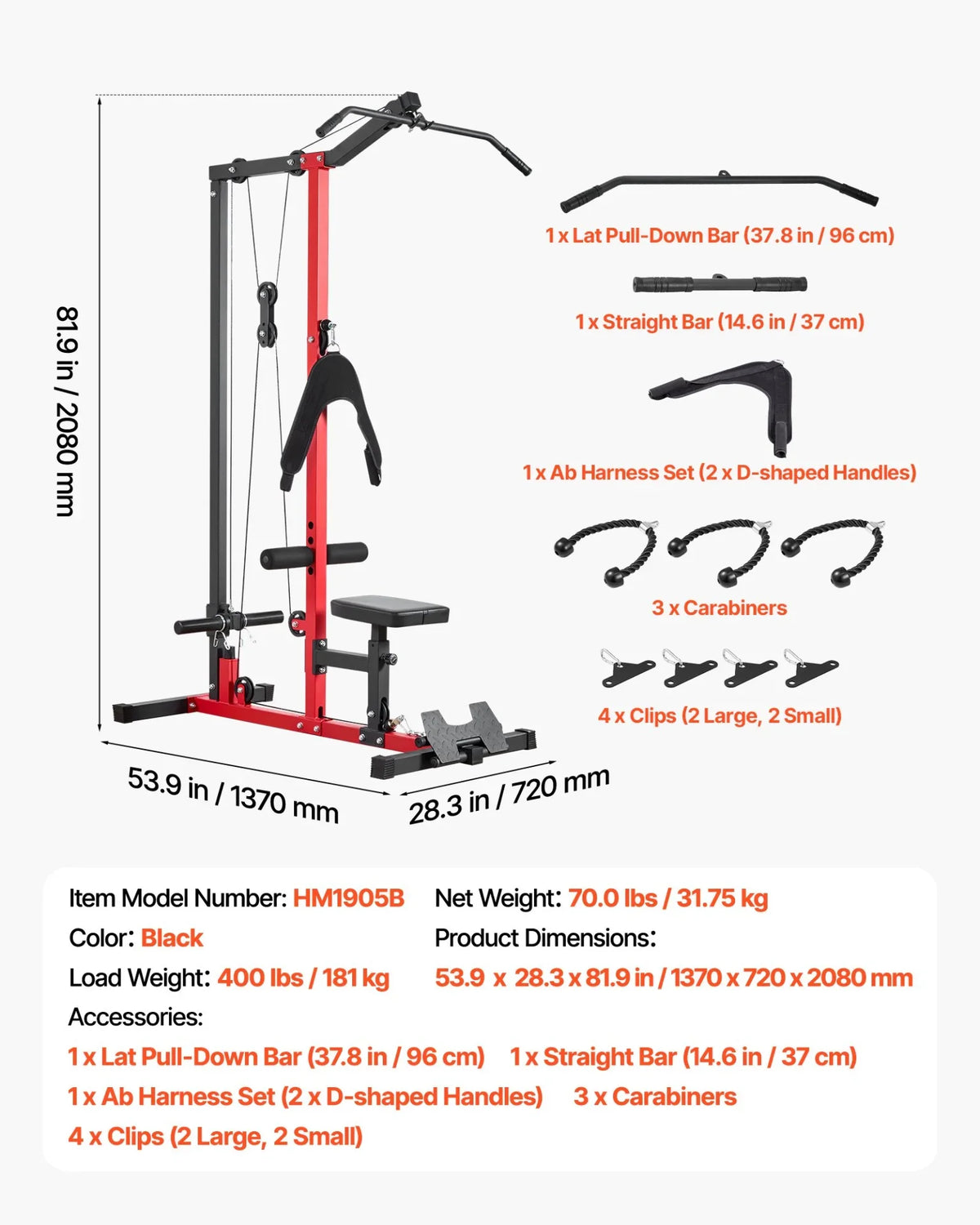 VEVOR LAT Pull Down Machine, 3-in-1 Row Cable Machine, Cable Machines Home Gym with 3-Level Adjustable Seat, 4-Level Adjustable Foam Roller, Load 400 lbs Lat Tower for Back, Chest, Tricep, Black - View 6