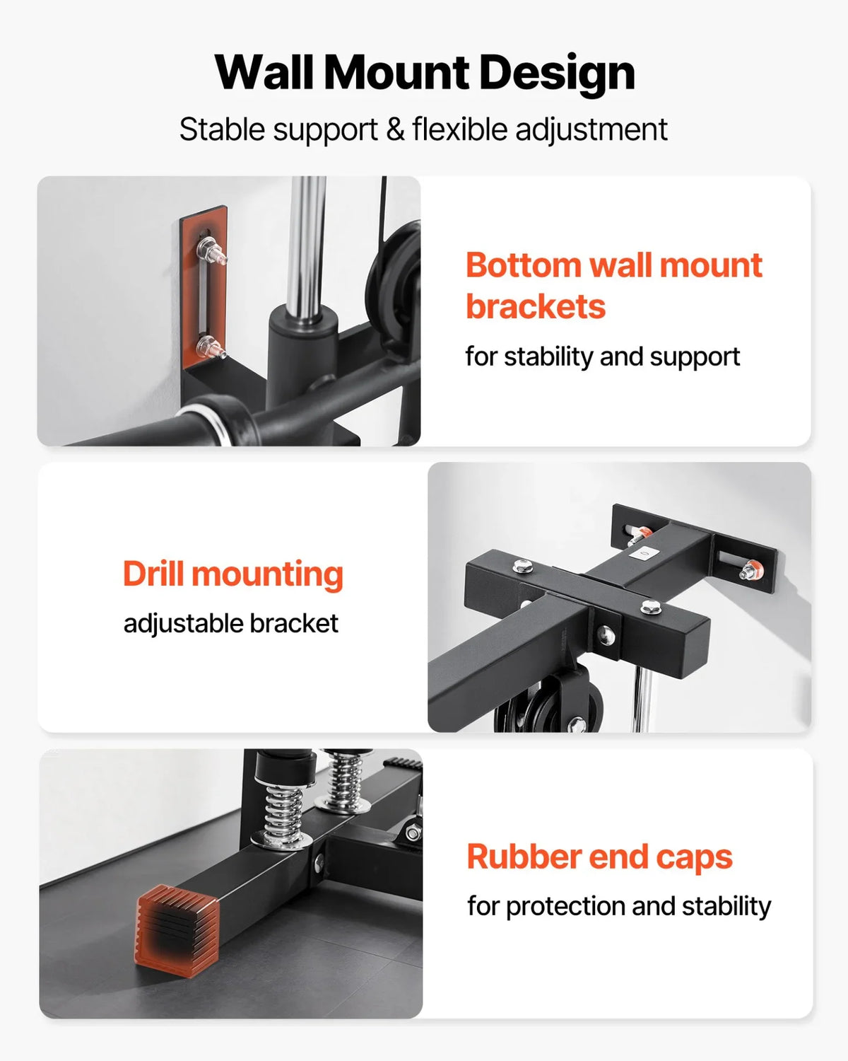 VEVOR LAT Pull Down Machine, 3-in-1 Row Cable Machine, Cable Machines Home Gym with 18-Level Height Adjustment, Wall-Mount Design, Load 500 lbs Lat Tower for Full-Body Workouts, Single-Arm Training - View 6