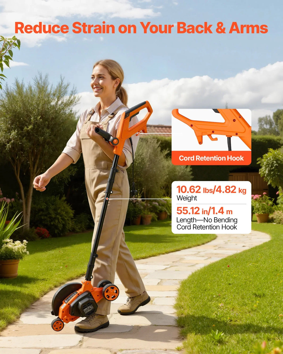VEVOR Lawn Edger, 8-inch Blade Length, 12 Amp Electric Edger Lawn Tool, 4000 RPM, with 3-Position Blade Depth, 65 Mn, Pivoting Handle, Dual Wheels, for Lawns, Driveways, Yards, and Sidewalk Edges - View 4