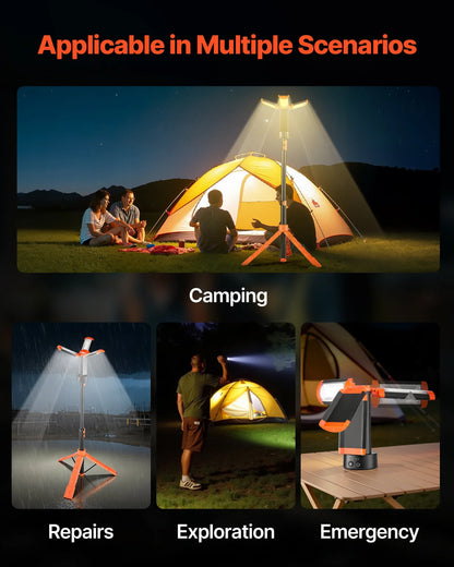 VEVOR LED Work Light with Stand, 6Ah, Rechargeable Cordless Camping Light, with 3 Lamp Heads, Detachable Tripod Stand, 2200 Lumens 3000K-6500K Dimmable, Portable Construction Lighting for Job Site - View 5