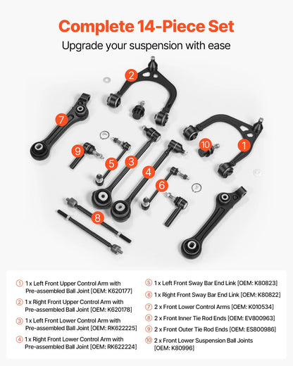 VEVOR Left Right Front Upper & Lower Control Arms Kit, OEM Suspension Kit Compatible with 2011-2017 Chrysler 300 RWD, 2011-2017 Dodge Challenger RWD, 2011-2014 Dodge Charger RWD (14PCS) - View 2