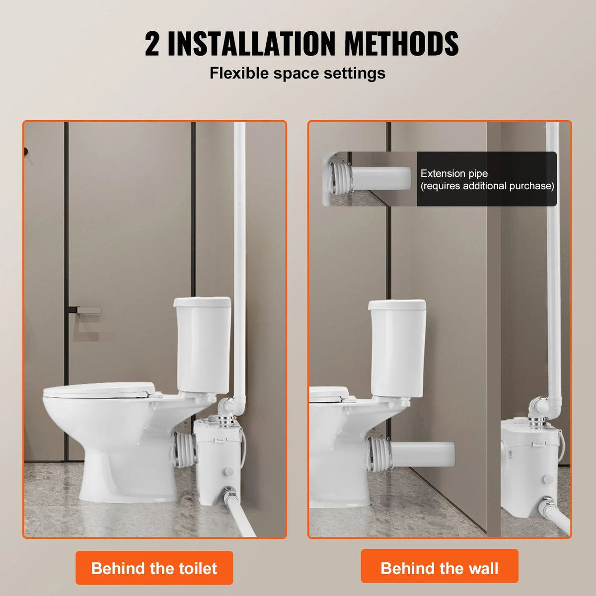 VEVOR Macerating Toilet System with Powerful 700W Macerator Pump, Rear Discharge and Upflush Toilet For Basement, Dual Flush Water Disposal, Macerating Toilet System Kit with 3-Inlet, Space Saving - View 5