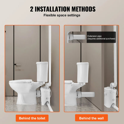 VEVOR Macerating Toilet System with Powerful 700W Macerator Pump, Rear Discharge and Upflush Toilet For Basement, Dual Flush Water Disposal, Macerating Toilet System Kit with 3-Inlet, Space Saving - View 5