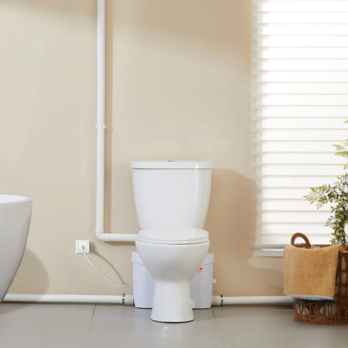 VEVOR Macerating Toilet System with Powerful 700W Macerator Pump, Rear Discharge and Upflush Toilet For Basement, Dual Flush Water Disposal, Macerating Toilet System Kit with 3-Inlet, Space Saving - View 7