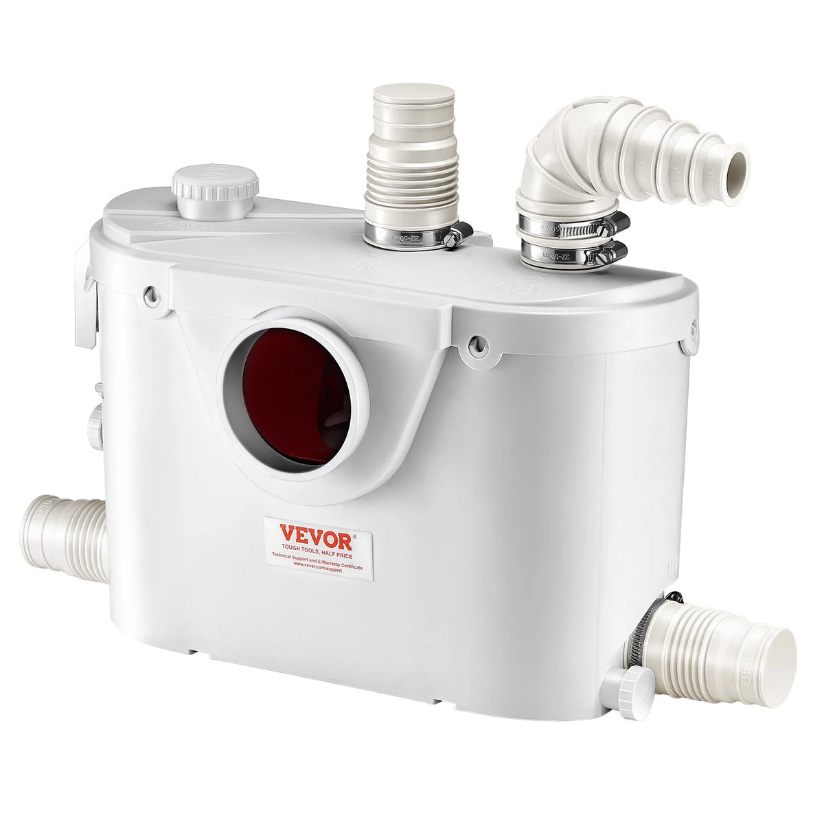 VEVOR Macerator Pump, 500W, 29 GPM Flow, 26 ft/8 m Head, Macerator Sewerage Toilet Pump with 4 Water Inlets, Waste Water Disposal Upflush Machine for Toilet, Basement, Shower, Sink, Laundry, Bathtub - View 8