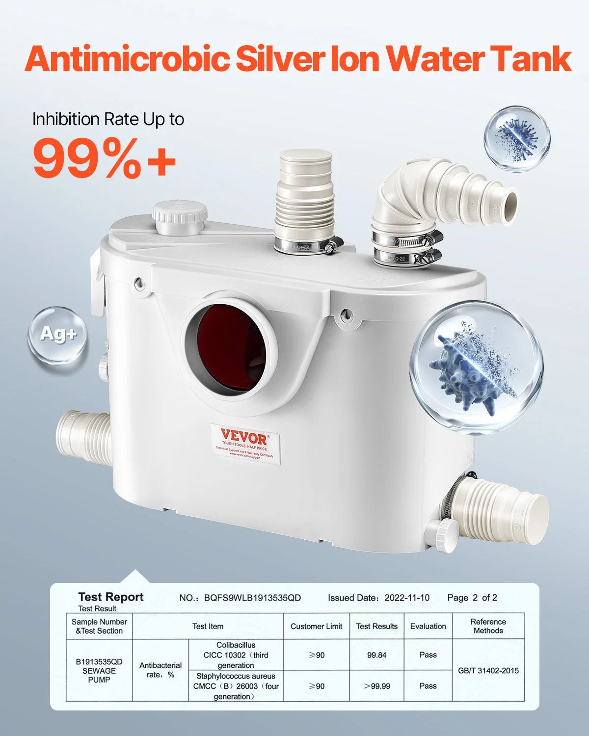 VEVOR Macerator Pump, 500W, 29 GPM Flow, 26 ft/8 m Head, Macerator Sewerage Toilet Pump with 4 Water Inlets, Waste Water Disposal Upflush Machine for Toilet, Basement, Shower, Sink, Laundry, Bathtub - View 3