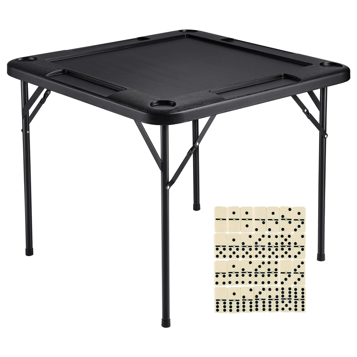 VEVOR Mahjong Table 4 Player Folding Card Table & 4 Cup Holders Chip Trays Black