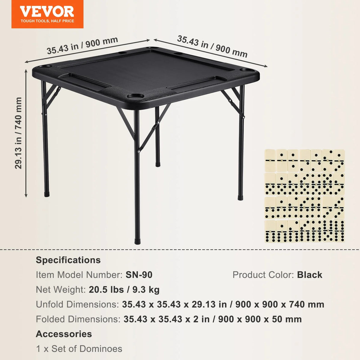 VEVOR Mahjong Table 4 Player Folding Card Table & 4 Cup Holders Chip Trays Black - View 7