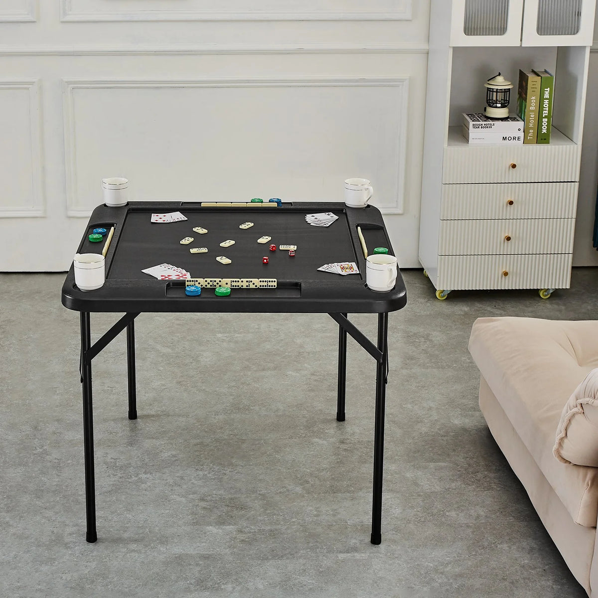 VEVOR Mahjong Table 4 Player Folding Card Table & 4 Cup Holders Chip Trays Black - View 8