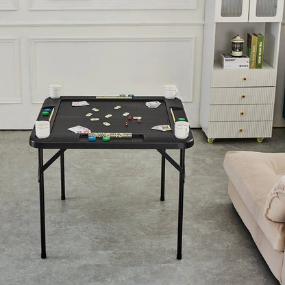 VEVOR Mahjong Table 4 Player Folding Card Table & 4 Cup Holders Chip Trays Black - View 8