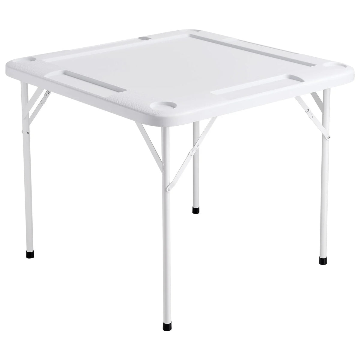 VEVOR Mahjong Table, Square 4 Player Folding Card Table with 4 Cup Holders & 4 Chip Trays, Portable Domino Game Table with 1 Set of Dominoes for Mahjong Poker Puzzles, 35.4 x 35.4-inch, White - View 9