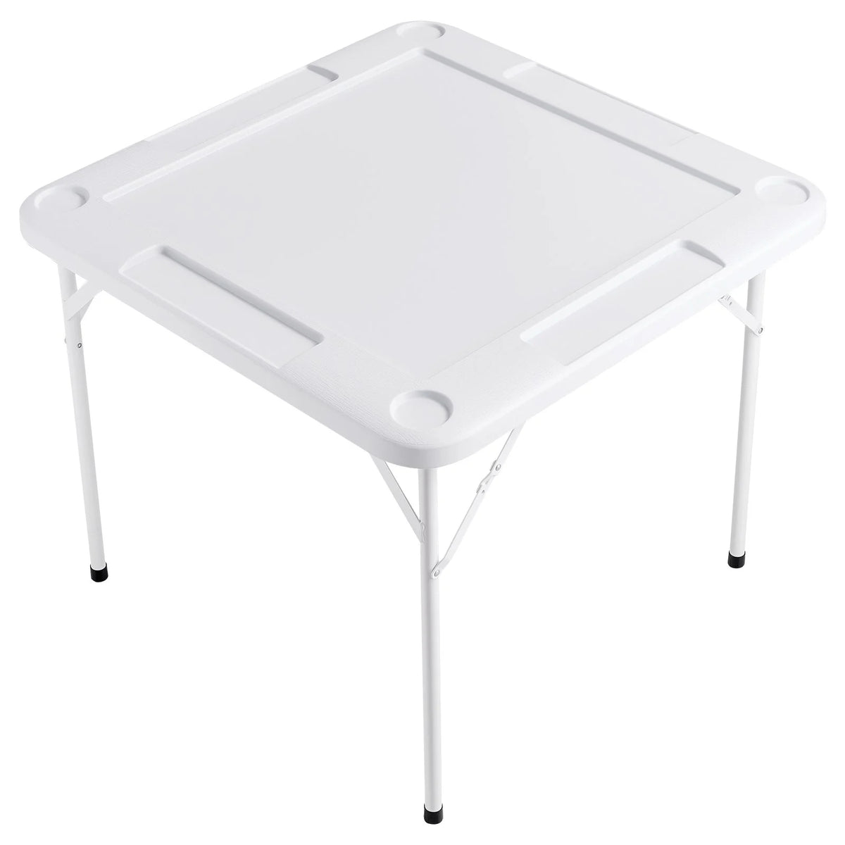 VEVOR Mahjong Table, Square 4 Player Folding Card Table with 4 Cup Holders & 4 Chip Trays, Portable Domino Game Table with 1 Set of Dominoes for Mahjong Poker Puzzles, 35.4 x 35.4-inch, White - View 10
