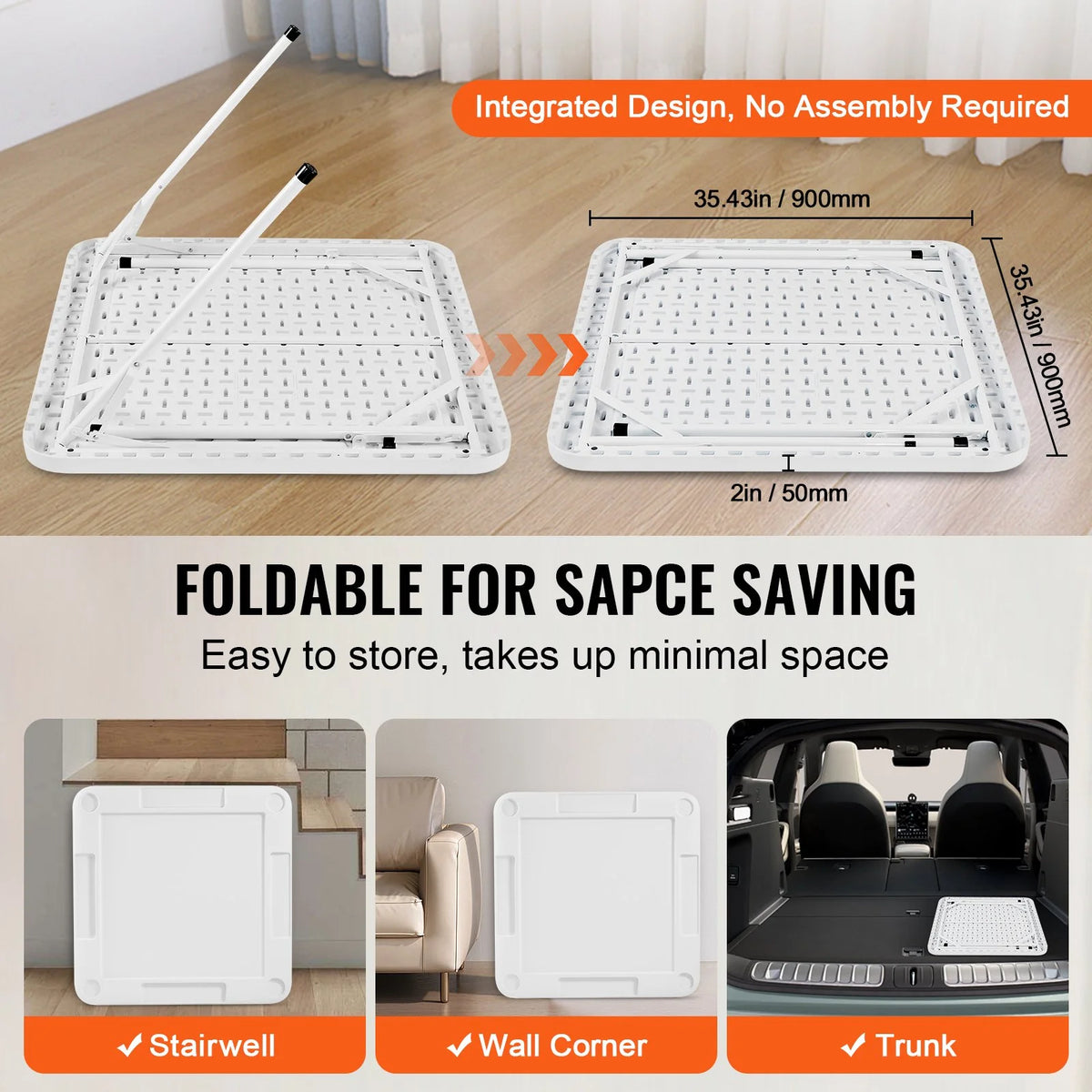 VEVOR Mahjong Table, Square 4 Player Folding Card Table with 4 Cup Holders & 4 Chip Trays, Portable Domino Game Table with 1 Set of Dominoes for Mahjong Poker Puzzles, 35.4 x 35.4-inch, White - View 2