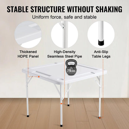 VEVOR Mahjong Table, Square 4 Player Folding Card Table with 4 Cup Holders & 4 Chip Trays, Portable Domino Game Table with 1 Set of Dominoes for Mahjong Poker Puzzles, 35.4 x 35.4-inch, White - View 3
