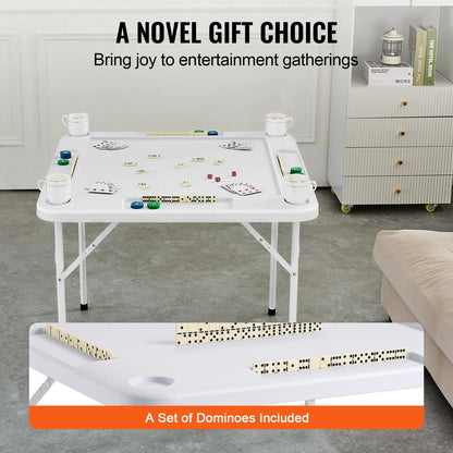 VEVOR Mahjong Table, Square 4 Player Folding Card Table with 4 Cup Holders & 4 Chip Trays, Portable Domino Game Table with 1 Set of Dominoes for Mahjong Poker Puzzles, 35.4 x 35.4-inch, White - View 5