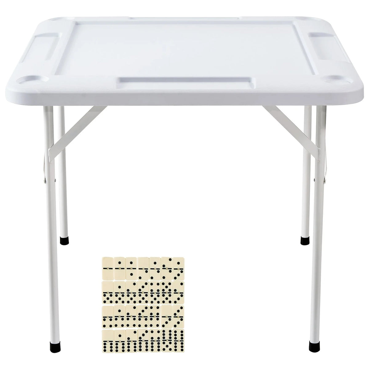 VEVOR Mahjong Table, Square 4 Player Folding Card Table with 4 Cup Holders & 4 Chip Trays, Portable Domino Game Table with 1 Set of Dominoes for Mahjong Poker Puzzles, 35.4 x 35.4-inch, White - View 8